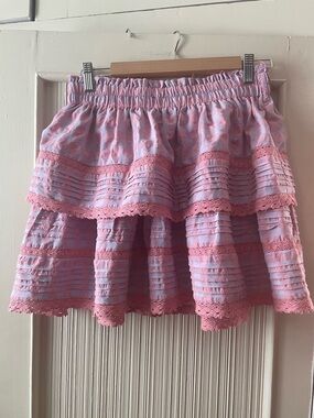 Anthropologie Pink Tiered Lace Skater Skirt